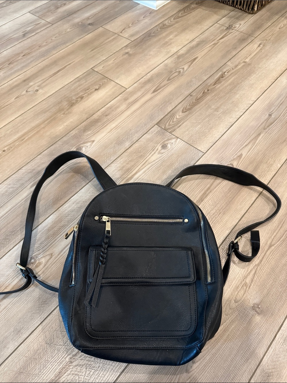 GAP Black Faux Leather Mini Backpack with Gold Hardware